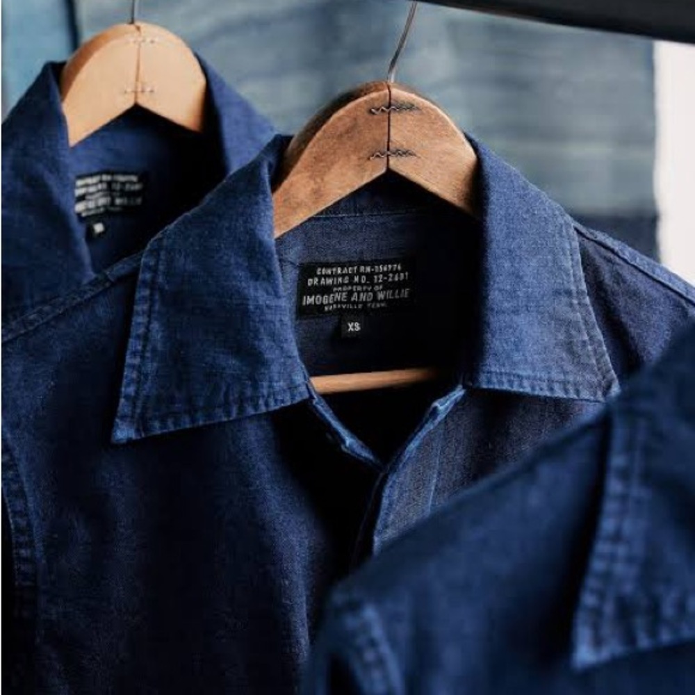 Imogene + Willie military shirt jacket, M, cropped- 100% cotton yarn-dyed indigo